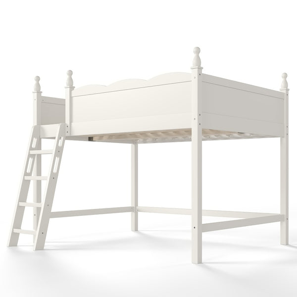 English Elm Full Size Solid Wood Kids Loft Bed with Safety Guardrails and Open Play Space Below Beige W5305P492109