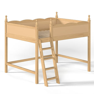 English Elm Full Size Solid Wood Kids Loft Bed with Safety Guardrails and Open Play Space Below Natural W5305P492110