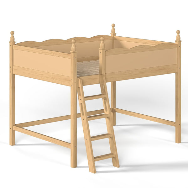 English Elm Full Size Solid Wood Kids Loft Bed with Safety Guardrails and Open Play Space Below Natural W5305P492110