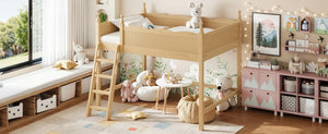 English Elm Full Size Solid Wood Kids Loft Bed with Safety Guardrails and Open Play Space Below Natural W5305P492110
