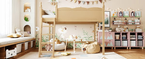 English Elm Full Size Solid Wood Kids Loft Bed with Safety Guardrails and Open Play Space Below Natural W5305P492110