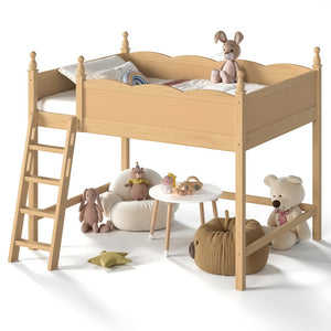 English Elm Full Size Solid Wood Kids Loft Bed with Safety Guardrails and Open Play Space Below Natural W5305P492110