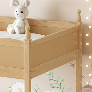 English Elm Full Size Solid Wood Kids Loft Bed with Safety Guardrails and Open Play Space Below Natural W5305P492110