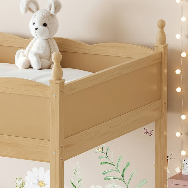 English Elm Full Size Solid Wood Kids Loft Bed with Safety Guardrails and Open Play Space Below Natural W5305P492110
