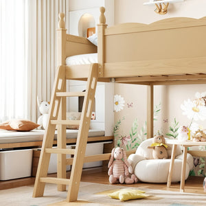 English Elm Full Size Solid Wood Kids Loft Bed with Safety Guardrails and Open Play Space Below Natural W5305P492110