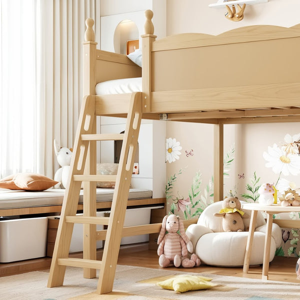 English Elm Full Size Solid Wood Kids Loft Bed with Safety Guardrails and Open Play Space Below Natural W5305P492110