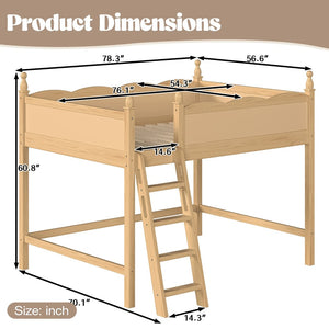 English Elm Full Size Solid Wood Kids Loft Bed with Safety Guardrails and Open Play Space Below Natural W5305P492110