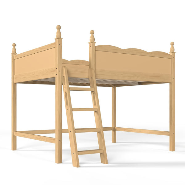 English Elm Full Size Solid Wood Kids Loft Bed with Safety Guardrails and Open Play Space Below Natural W5305P492110