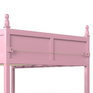 English Elm Full Size Low Loft Bed Solid Pine Frame with Built-In Bookshelf and Continuous Guardrails Pink W5305P494554