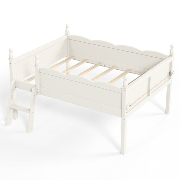 English Elm Full Size Low Loft Bed Solid Pine Frame with Built-In Bookshelf and Continuous Guardrails Beige W5305P494555