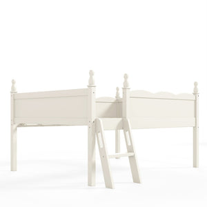 English Elm Full Size Low Loft Bed Solid Pine Frame with Built-In Bookshelf and Continuous Guardrails Beige W5305P494555
