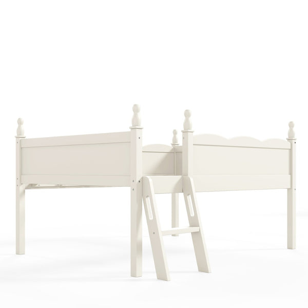 English Elm Full Size Low Loft Bed Solid Pine Frame with Built-In Bookshelf and Continuous Guardrails Beige W5305P494555