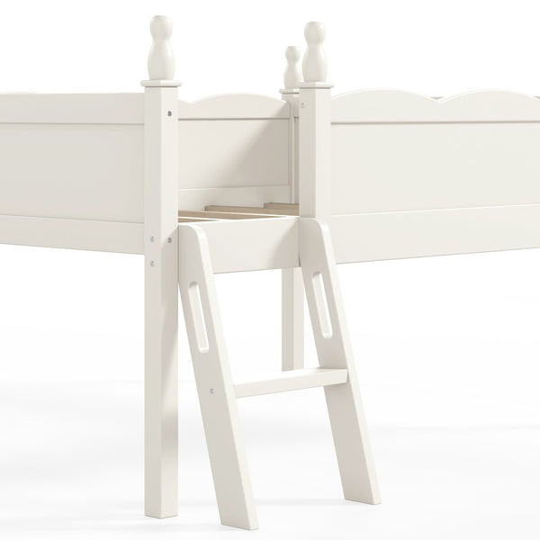 English Elm Full Size Low Loft Bed Solid Pine Frame with Built-In Bookshelf and Continuous Guardrails Beige W5305P494555