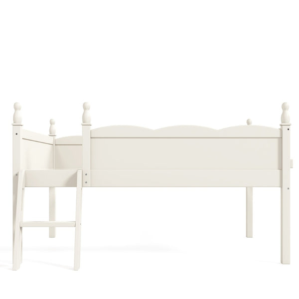 English Elm Full Size Low Loft Bed Solid Pine Frame with Built-In Bookshelf and Continuous Guardrails Beige W5305P494555