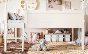 English Elm Full Size Low Loft Bed Solid Pine Frame with Built-In Bookshelf and Continuous Guardrails Beige W5305P494555