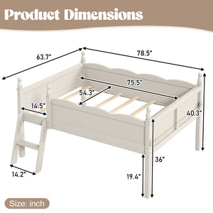 English Elm Full Size Low Loft Bed Solid Pine Frame with Built-In Bookshelf and Continuous Guardrails Beige W5305P494555