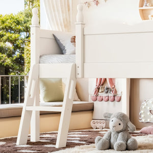 English Elm Full Size Low Loft Bed Solid Pine Frame with Built-In Bookshelf and Continuous Guardrails Beige W5305P494555