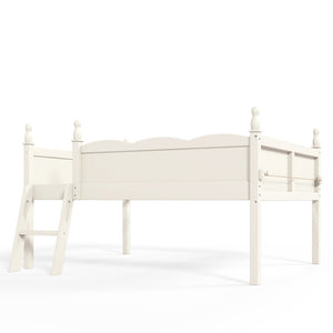 English Elm Full Size Low Loft Bed Solid Pine Frame with Built-In Bookshelf and Continuous Guardrails Beige W5305P494555