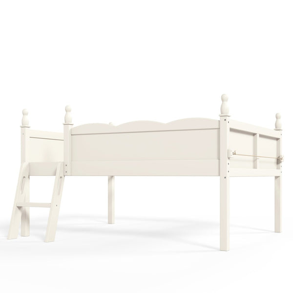 English Elm Full Size Low Loft Bed Solid Pine Frame with Built-In Bookshelf and Continuous Guardrails Beige W5305P494555