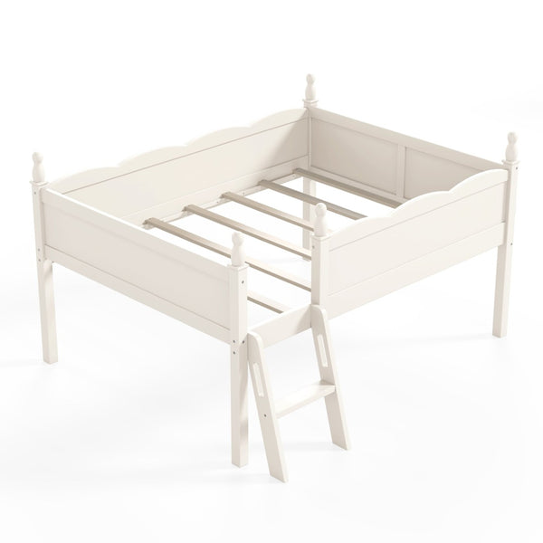 English Elm Full Size Low Loft Bed Solid Pine Frame with Built-In Bookshelf and Continuous Guardrails Beige W5305P494555