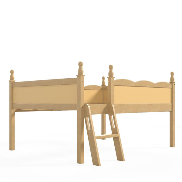 English Elm Full Size Low Loft Bed Solid Pine Frame with Built-In Bookshelf and Continuous Guardrails Natural W5305P494556