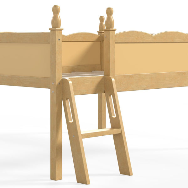English Elm Full Size Low Loft Bed Solid Pine Frame with Built-In Bookshelf and Continuous Guardrails Natural W5305P494556