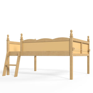 English Elm Full Size Low Loft Bed Solid Pine Frame with Built-In Bookshelf and Continuous Guardrails Natural W5305P494556