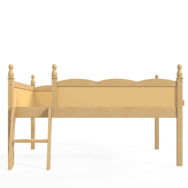 English Elm Full Size Low Loft Bed Solid Pine Frame with Built-In Bookshelf and Continuous Guardrails Natural W5305P494556