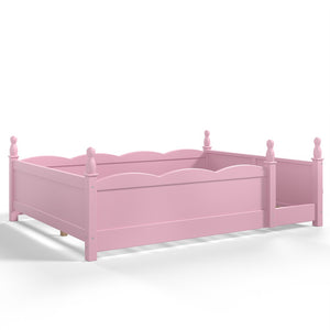 English Elm Full Montessori Floor Bed Pine Wood Build with Guardrails and Integrated Side Bookshelf Pink W5305P494565