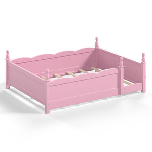 English Elm Full Montessori Floor Bed Pine Wood Build with Guardrails and Integrated Side Bookshelf Pink W5305P494565