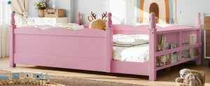 English Elm Full Montessori Floor Bed Pine Wood Build with Guardrails and Integrated Side Bookshelf Pink W5305P494565