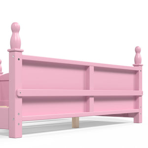 English Elm Full Montessori Floor Bed Pine Wood Build with Guardrails and Integrated Side Bookshelf Pink W5305P494565