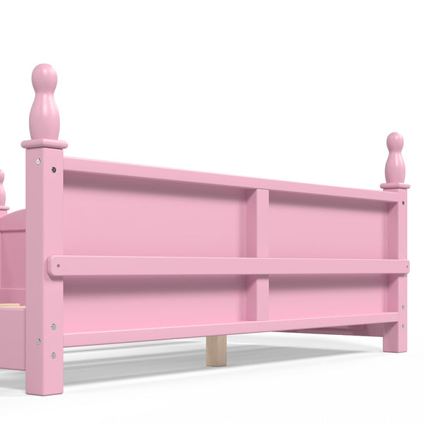 English Elm Full Montessori Floor Bed Pine Wood Build with Guardrails and Integrated Side Bookshelf Pink W5305P494565