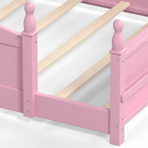English Elm Full Montessori Floor Bed Pine Wood Build with Guardrails and Integrated Side Bookshelf Pink W5305P494565