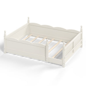 English Elm Full Montessori Floor Bed Pine Wood Build with Guardrails and Integrated Side Bookshelf Beige W5305P494566