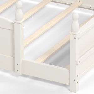 English Elm Full Montessori Floor Bed Pine Wood Build with Guardrails and Integrated Side Bookshelf Beige W5305P494566