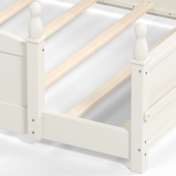 English Elm Full Montessori Floor Bed Pine Wood Build with Guardrails and Integrated Side Bookshelf Beige W5305P494566