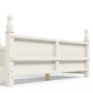 English Elm Full Montessori Floor Bed Pine Wood Build with Guardrails and Integrated Side Bookshelf Beige W5305P494566