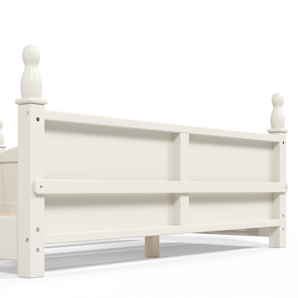 English Elm Full Montessori Floor Bed Pine Wood Build with Guardrails and Integrated Side Bookshelf Beige W5305P494566