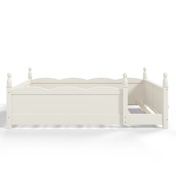 English Elm Full Montessori Floor Bed Pine Wood Build with Guardrails and Integrated Side Bookshelf Beige W5305P494566