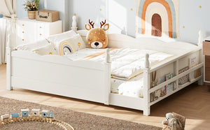 English Elm Full Montessori Floor Bed Pine Wood Build with Guardrails and Integrated Side Bookshelf Beige W5305P494566