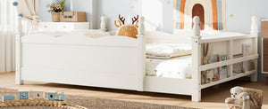 English Elm Full Montessori Floor Bed Pine Wood Build with Guardrails and Integrated Side Bookshelf Beige W5305P494566