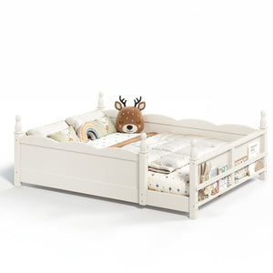 English Elm Full Montessori Floor Bed Pine Wood Build with Guardrails and Integrated Side Bookshelf Beige W5305P494566