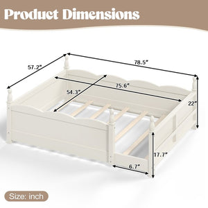 English Elm Full Montessori Floor Bed Pine Wood Build with Guardrails and Integrated Side Bookshelf Beige W5305P494566