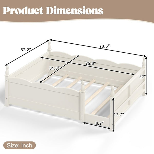 English Elm Full Montessori Floor Bed Pine Wood Build with Guardrails and Integrated Side Bookshelf Beige W5305P494566
