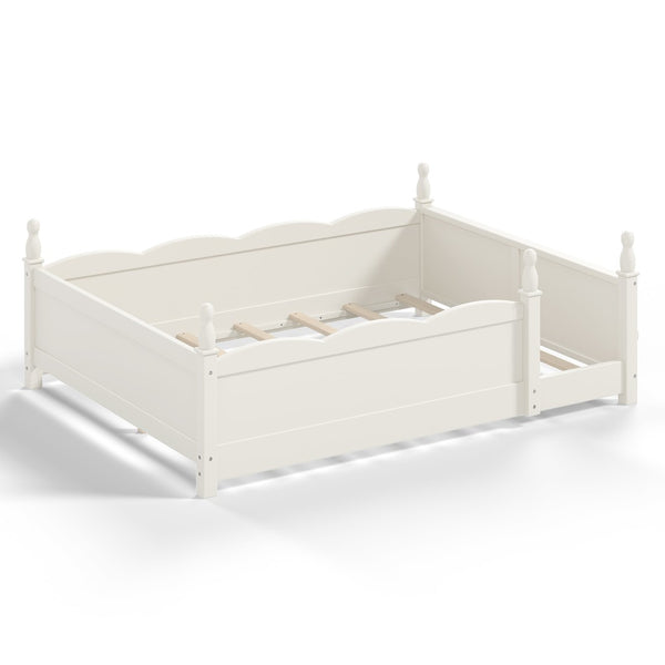 English Elm Full Montessori Floor Bed Pine Wood Build with Guardrails and Integrated Side Bookshelf Beige W5305P494566