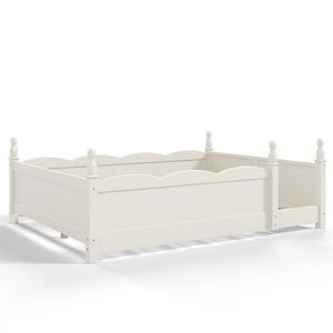 English Elm Full Montessori Floor Bed Pine Wood Build with Guardrails and Integrated Side Bookshelf Beige W5305P494566