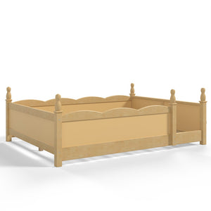 English Elm Full Montessori Floor Bed Pine Wood Build with Guardrails and Integrated Side Bookshelf Natural W5305P494568