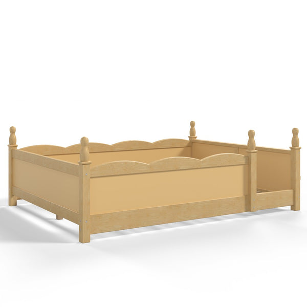 English Elm Full Montessori Floor Bed Pine Wood Build with Guardrails and Integrated Side Bookshelf Natural W5305P494568