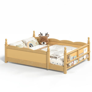 English Elm Full Montessori Floor Bed Pine Wood Build with Guardrails and Integrated Side Bookshelf Natural W5305P494568